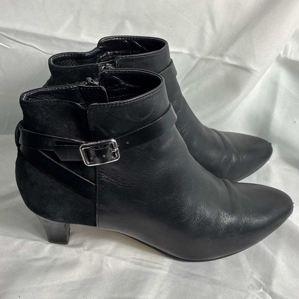 Cole‎ Haan Signature Grand.OS Black Leather Suede Buckle Ankle Boots 5.5B W00334